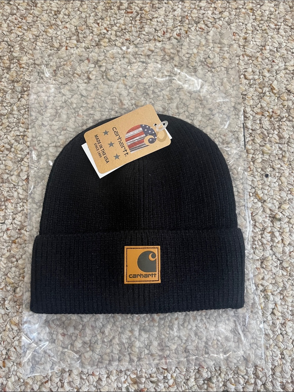 Carhartt Black Knit Cuffed Beanie with Logo Patch
